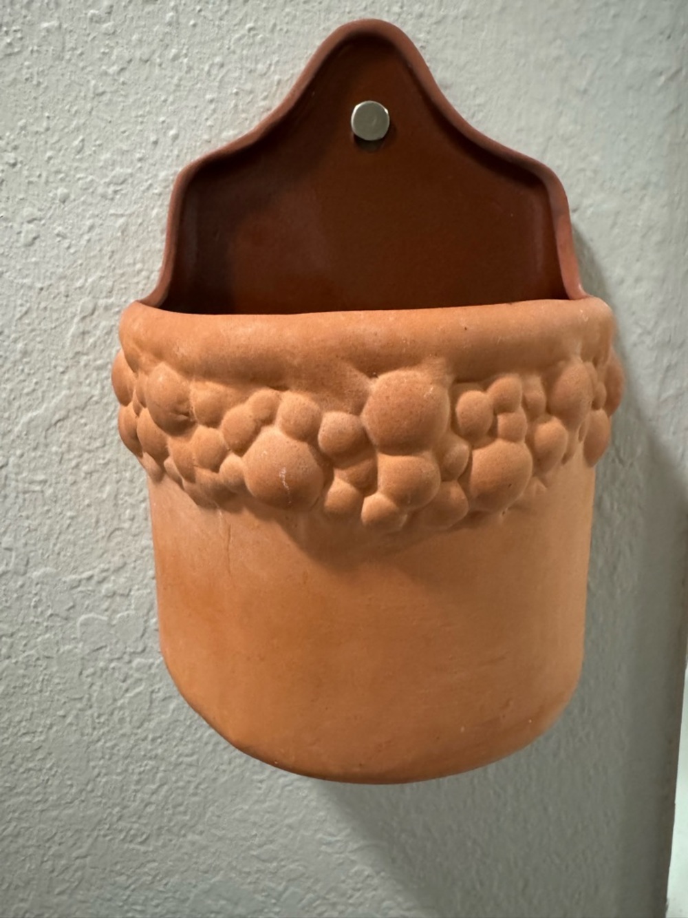 Vintage terracotta wall pocket planter raised grape cluster relief